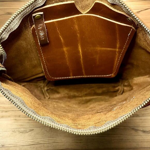 New With Out Tags In Blue Handmade Marie Leather Curved Boho Bag - Picture 6 of 11